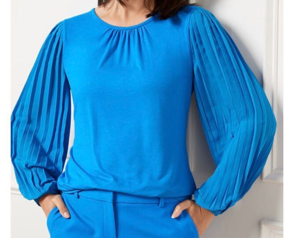 NWT Talbots blue pleated sleeve crewneck top plus size 3X